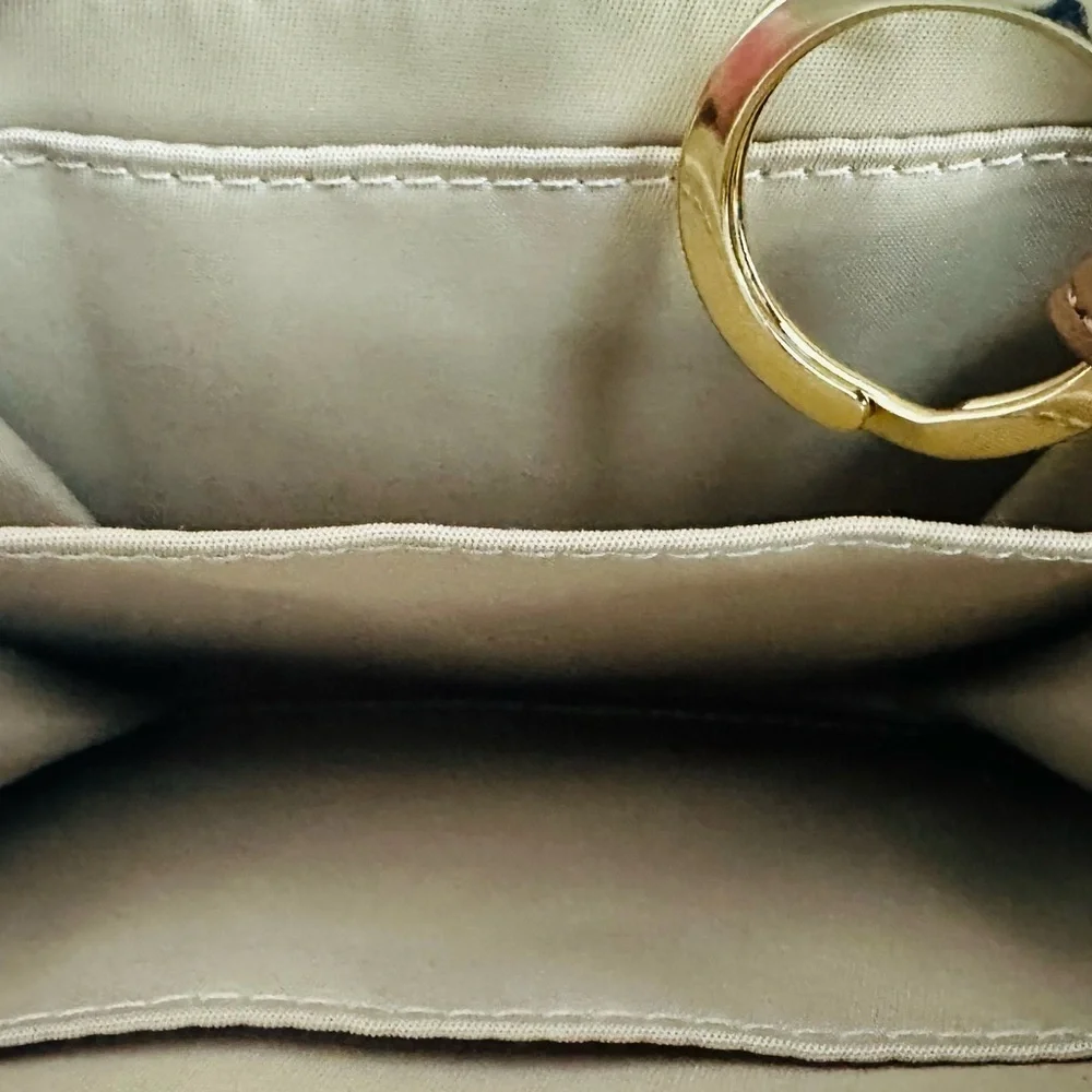 Tory Burch Key Ring Zip Around Mini Wallet Camel with Gold Logo 4 Inner Pockets